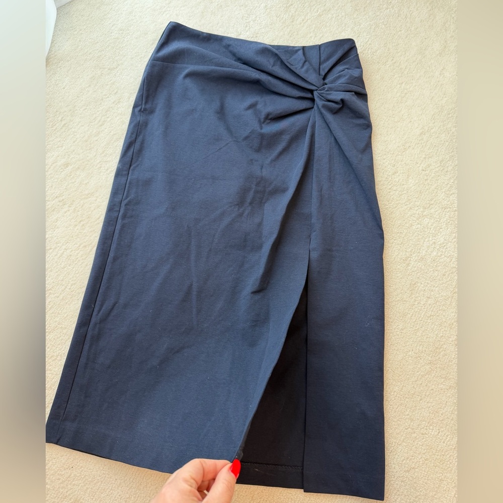 Boden Dark Blue Side Cut Front Twist Pencil Midi Skirt